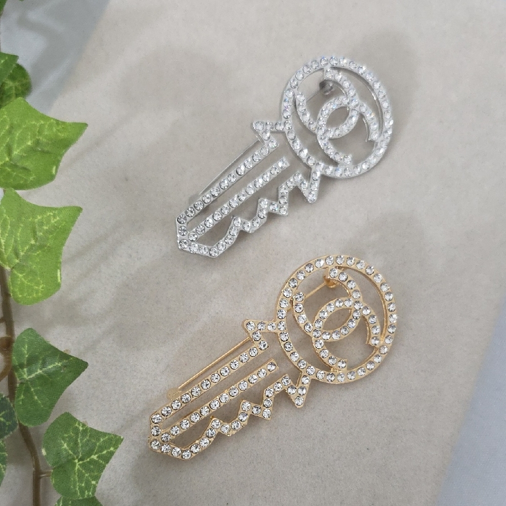 Modern Key Shape Rhinestone Brooch Pin - Picture 2 of 5
